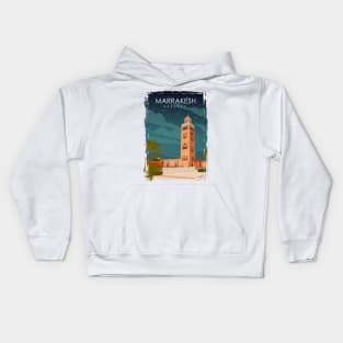 Marrakesh Morocco Vintage Minimal Retro Travel Poster at Night Kids Hoodie